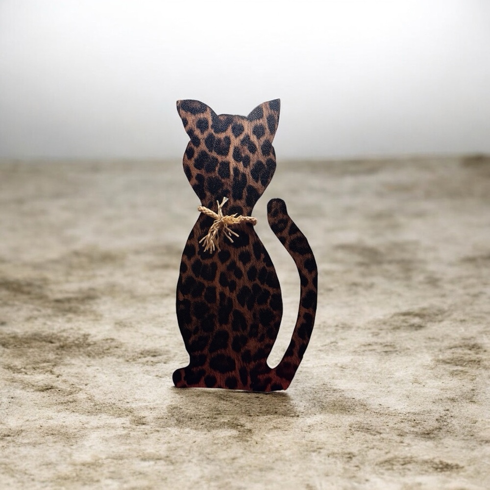 Handmade Leopard Print Cat Decor | 17” Tall | Farmhouse Shelf Accent
